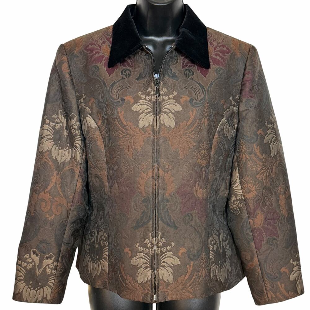 Vtg 90s Giancarlo Ferrari Tapestry Brocade Full Zip Jacket Velvet Collar L 12